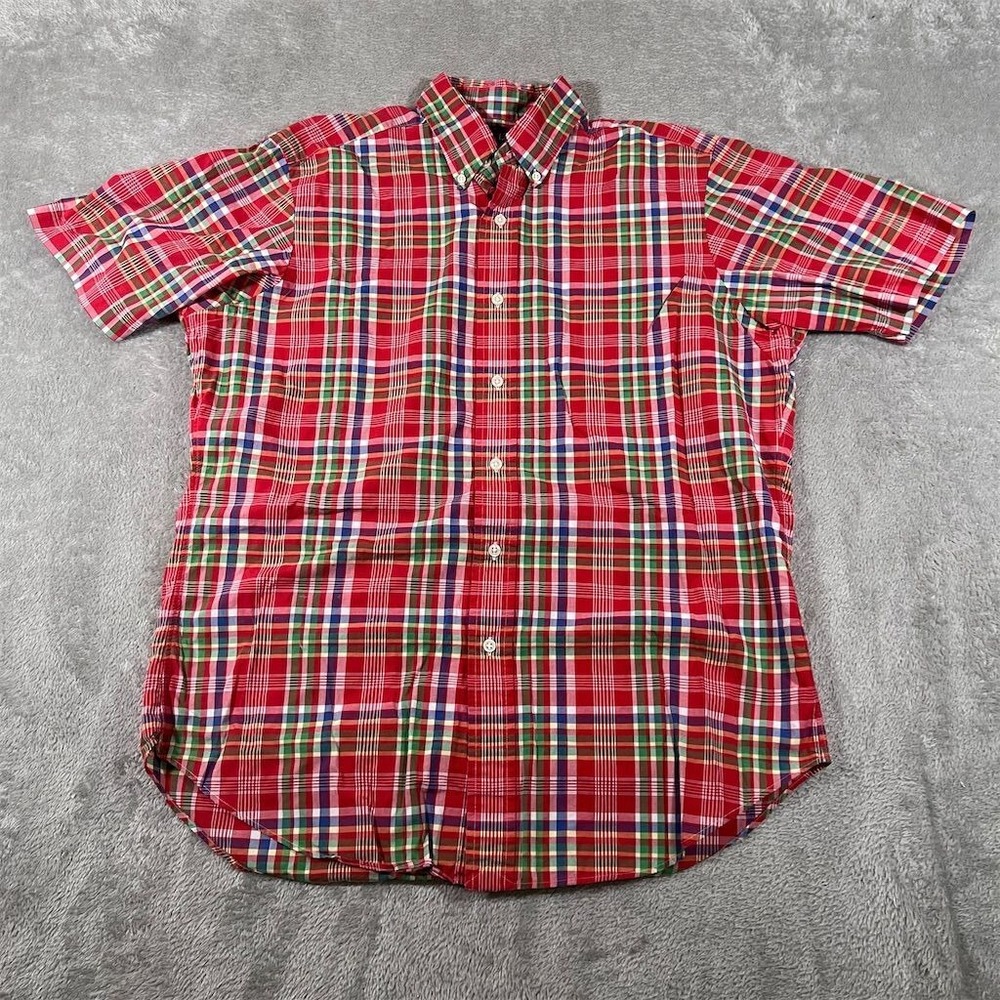 Polo‎ Ralph Lauren Tartan Plaid Shirt Men's Medium Red Short Sleeve Button-Up